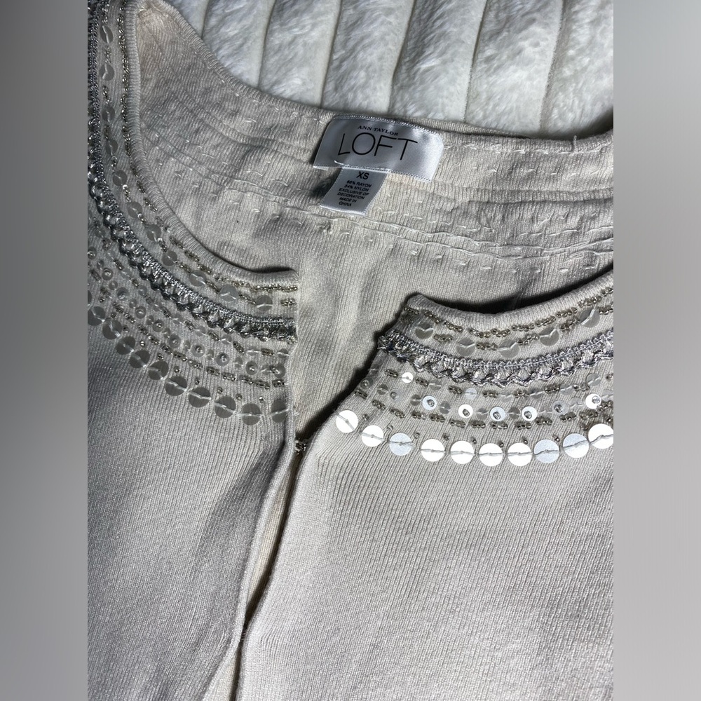 LOFT Ivory Sequin Cardigan